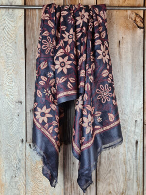 A tussar silk scarf/shawl hand-embroidered with traditional motifs by a NGO in West Bengal