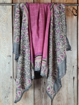 A tussar silk scarf/shawl hand-embroidered with traditional motifs by a NGO in West Bengal