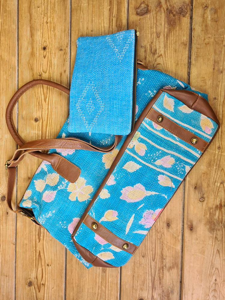 Overnight tote bag blues and greens