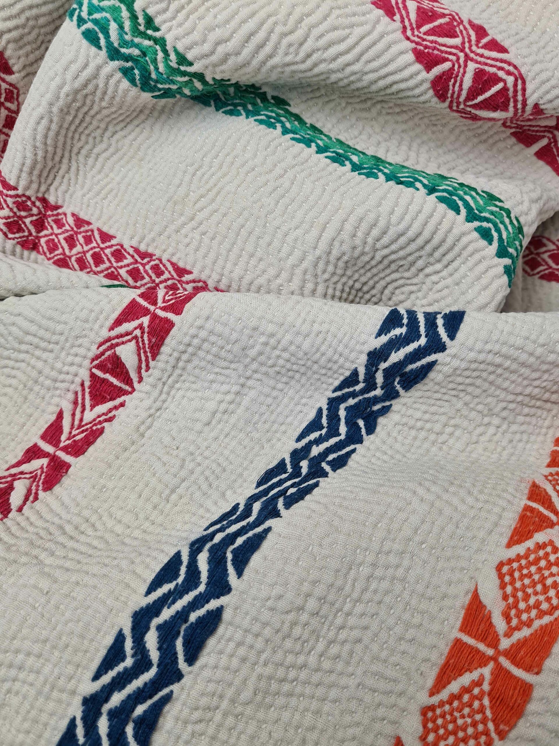 Exquisite vintage Kantha quilt featuring authentic hand-stitched Indian patchwork, responsibly sourced and perfect as unique homeware.