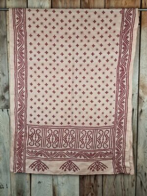 A tussar silk scarf/shawl hand-embroidered with traditional motifs by a NGO in West Bengal