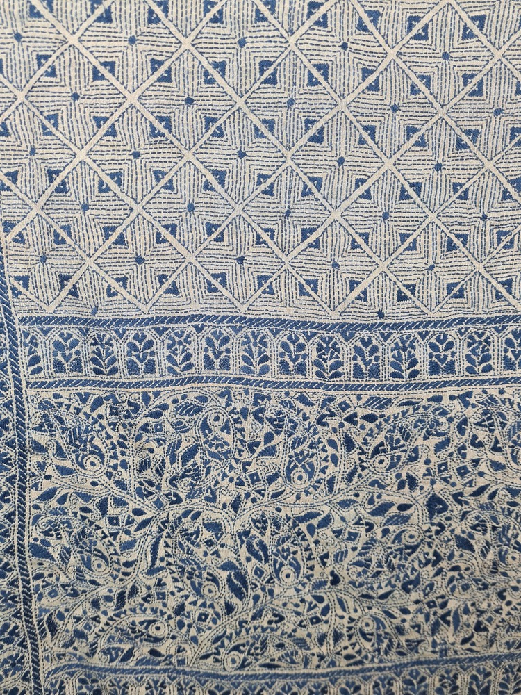 A tussar silk scarf/shawl hand-embroidered with traditional motifs by a NGO in West Bengal