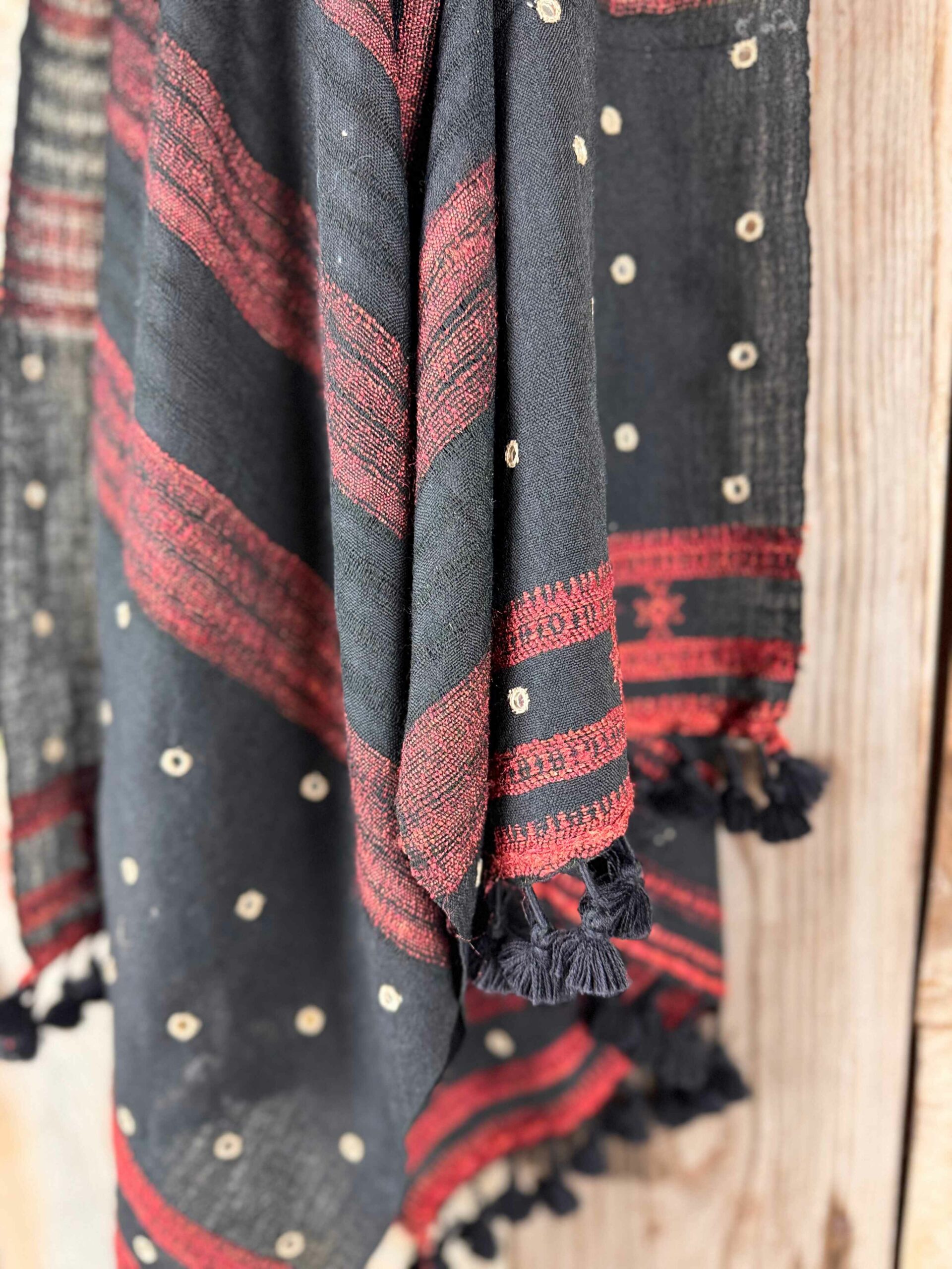 Hand woven Bhujodi scarves dyed with natural dyes, a cosy warm addition to your outfit.
