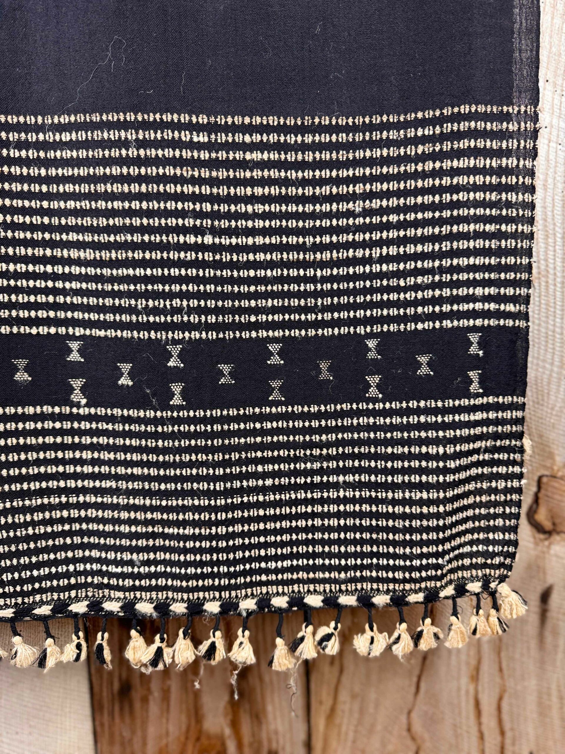 Hand woven Bhujodi scarves dyed with natural dyes, a cosy warm addition to your outfit.
