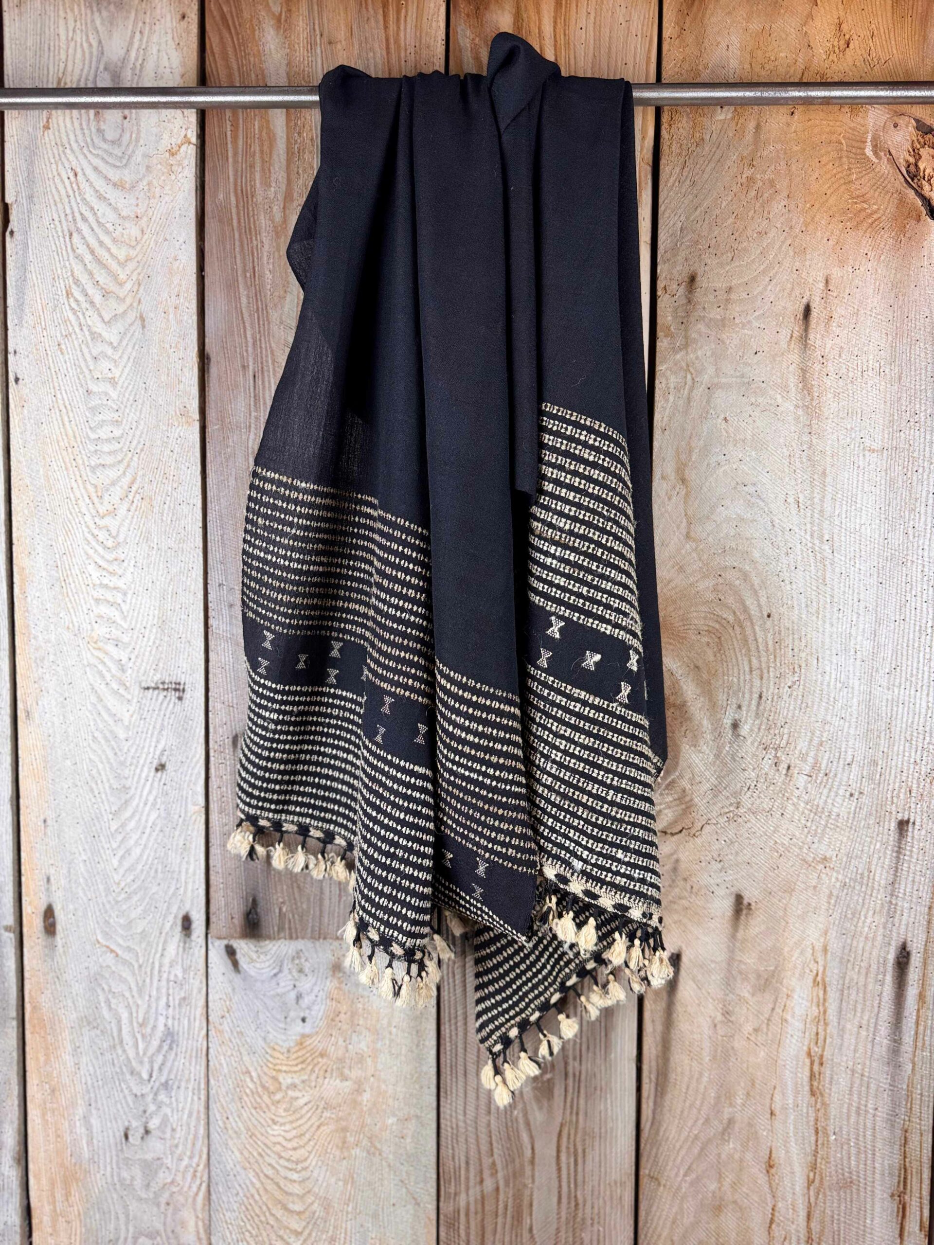 Hand woven Bhujodi scarves dyed with natural dyes, a cosy warm addition to your outfit.