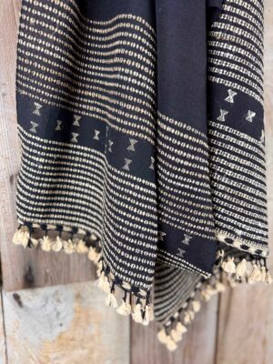 Hand woven Bhujodi scarves dyed with natural dyes, a cosy warm addition to your outfit.