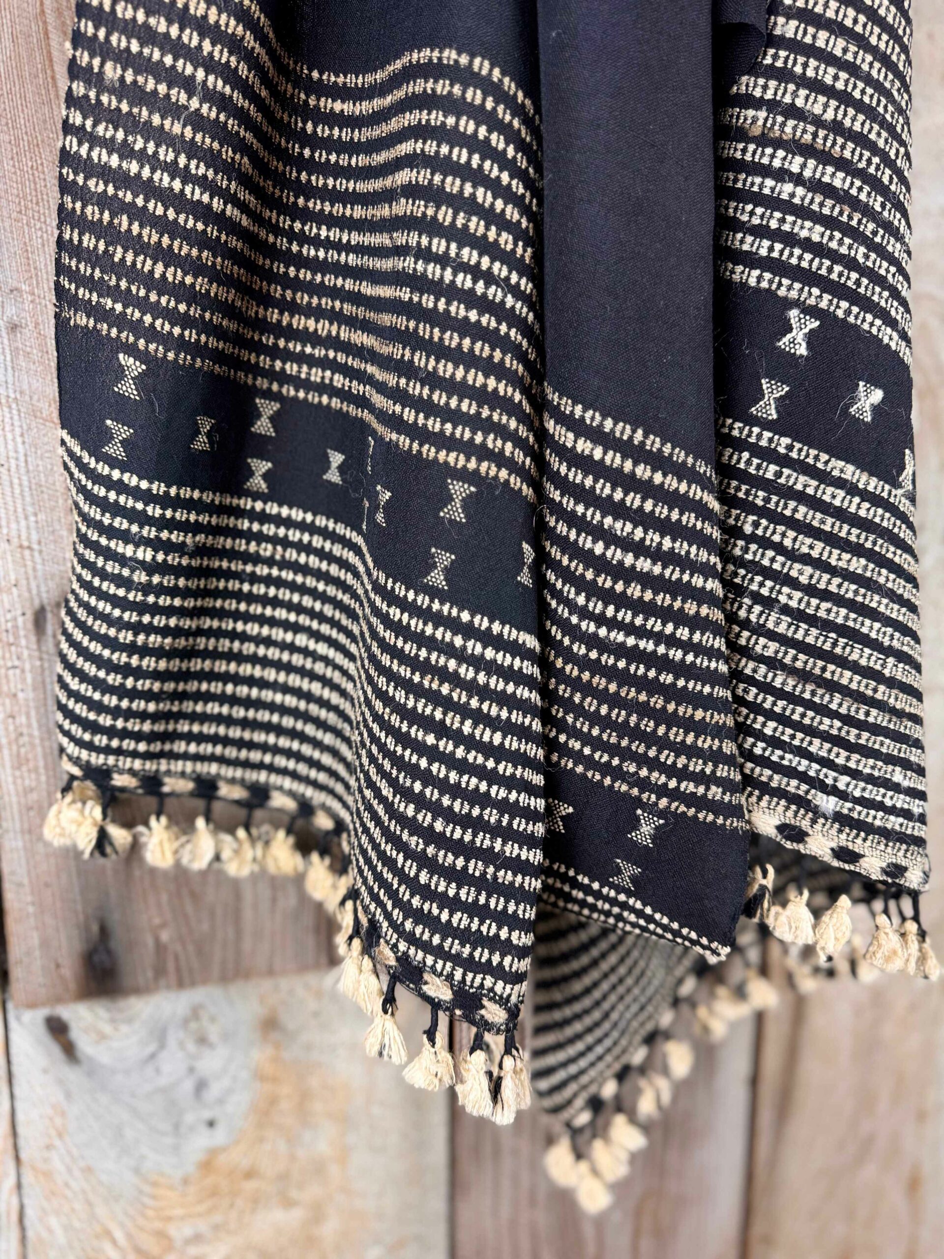 Hand woven Bhujodi scarves dyed with natural dyes, a cosy warm addition to your outfit.