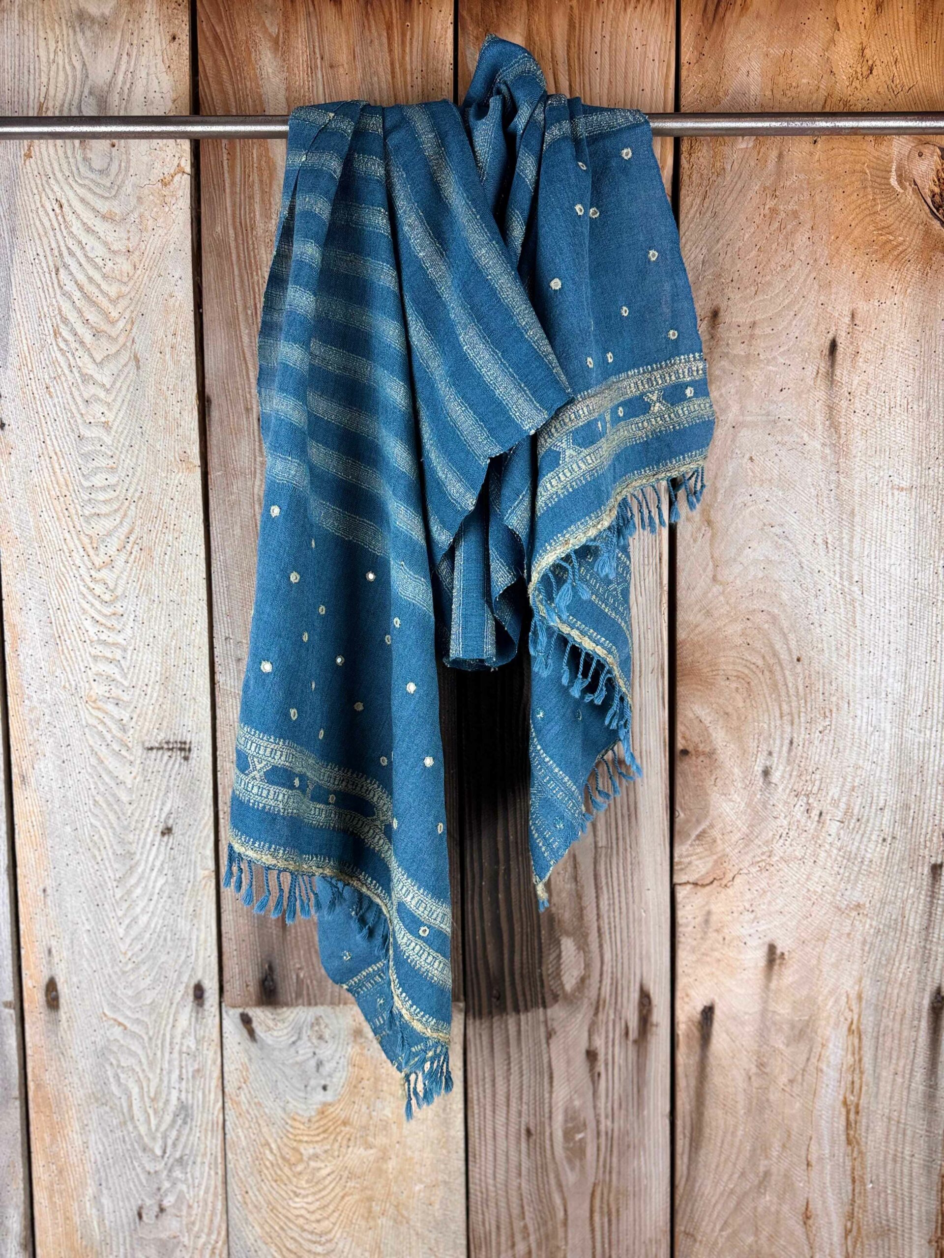 Hand woven Bhujodi scarves dyed with natural dyes, a cosy warm addition to your outfit.