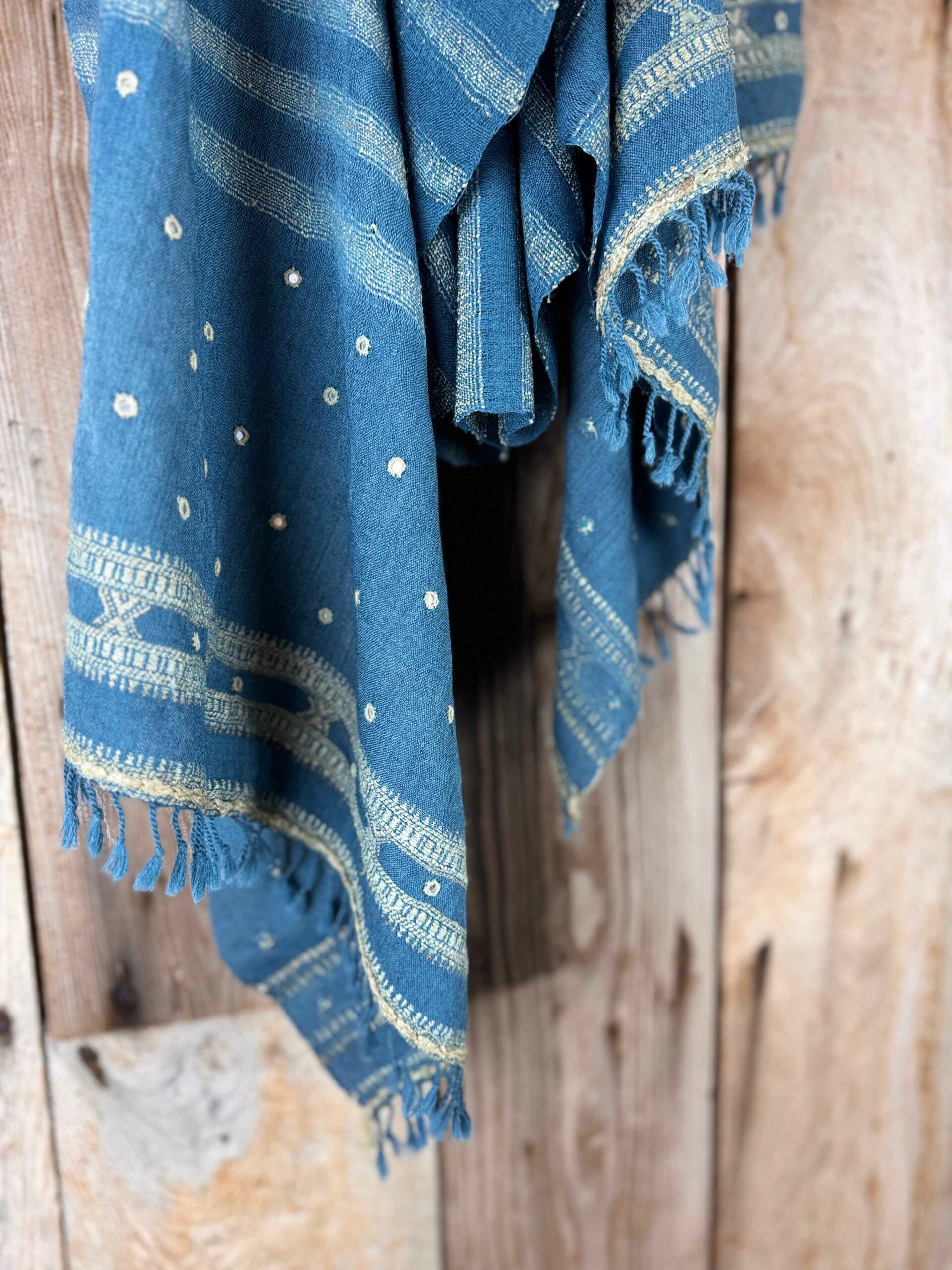 Hand woven Bhujodi scarves dyed with natural dyes, a cosy warm addition to your outfit.