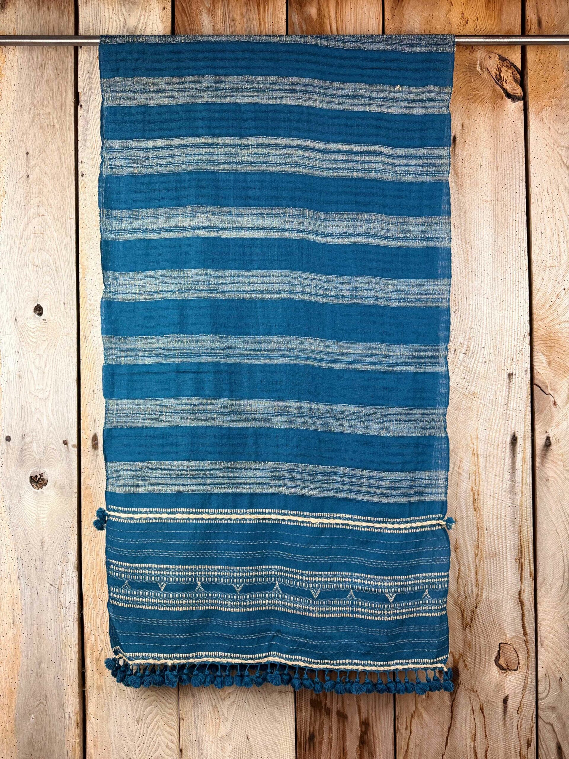 Hand woven Bhujodi scarves dyed with natural dyes, a cosy warm addition to your outfit.
