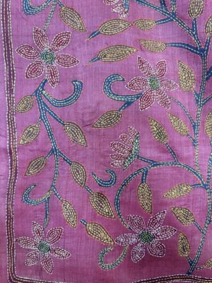 A tussar silk scarf/shawl hand-embroidered with traditional motifs by a NGO in West Bengal