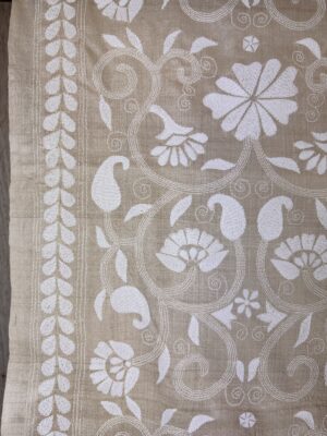 A tussar silk scarf/shawl hand-embroidered with traditional motifs by a NGO in West Bengal