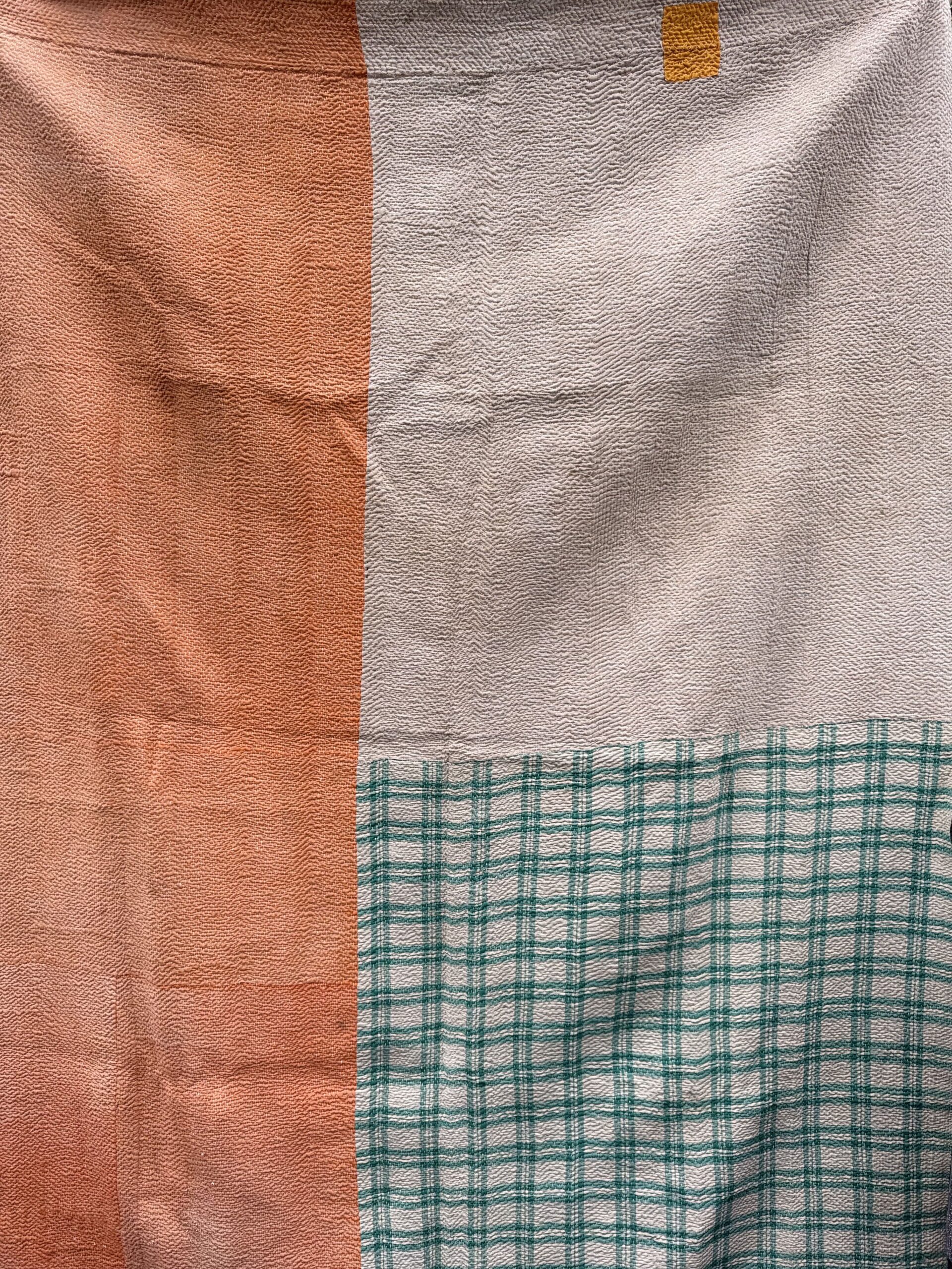 Exquisite vintage Kantha quilt featuring authentic hand-stitched Indian patchwork, responsibly sourced and perfect as unique homeware.