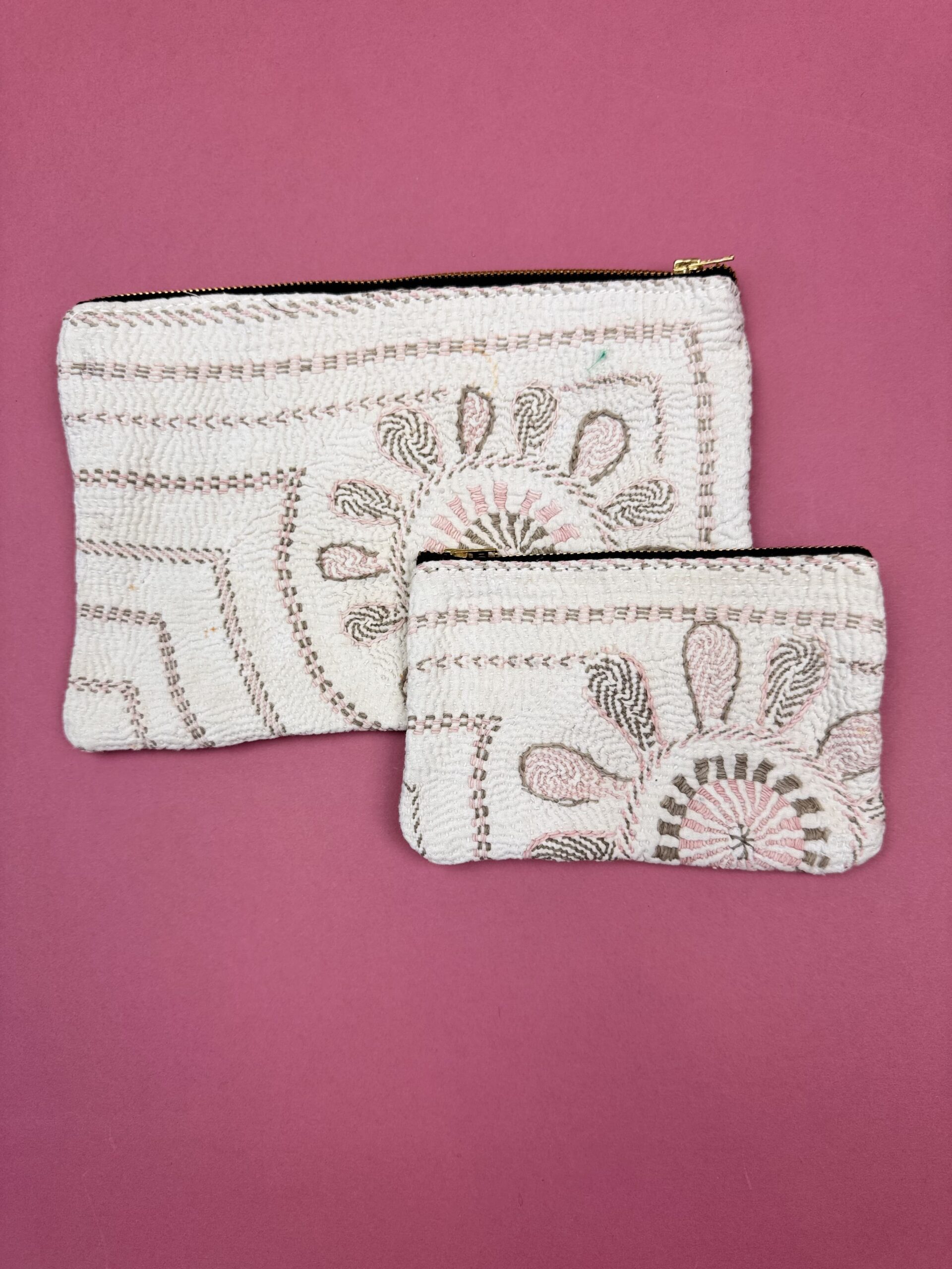 Colourful cotton kantha bags, pockets and purses, great for organising the smaller things in life. Made from recycled kantha quilts for the perfect accessory.