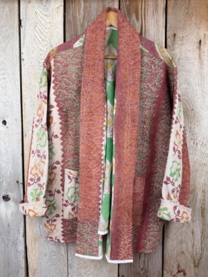 Vintage cotton Kantha Jacket with finely hand stitched details, rich textures and colours.