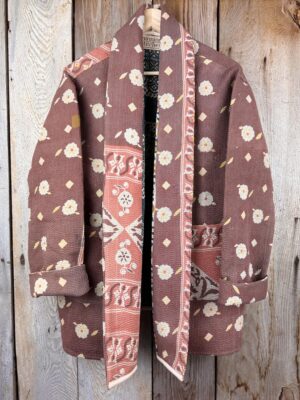 Vintage cotton Kantha Jacket with finely hand stitched details, rich textures and colours.