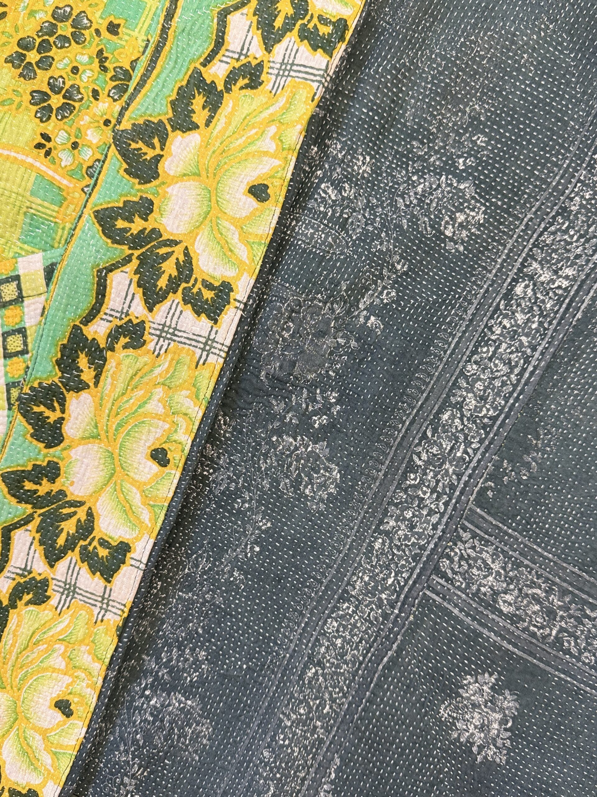 Vintage cotton Kantha Jacket with finely hand stitched details, rich textures and colours.
