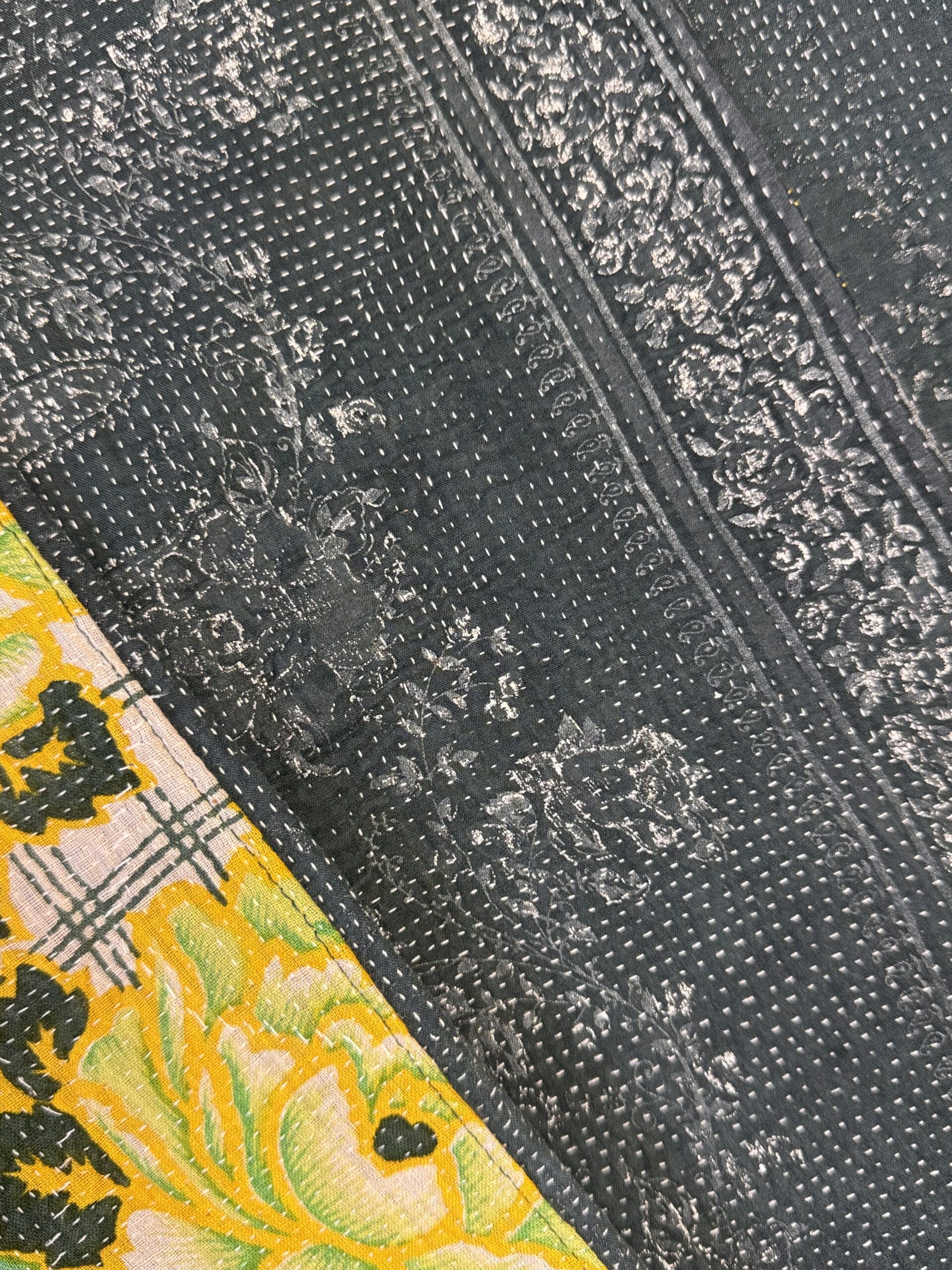 Vintage cotton Kantha Jacket with finely hand stitched details, rich textures and colours.