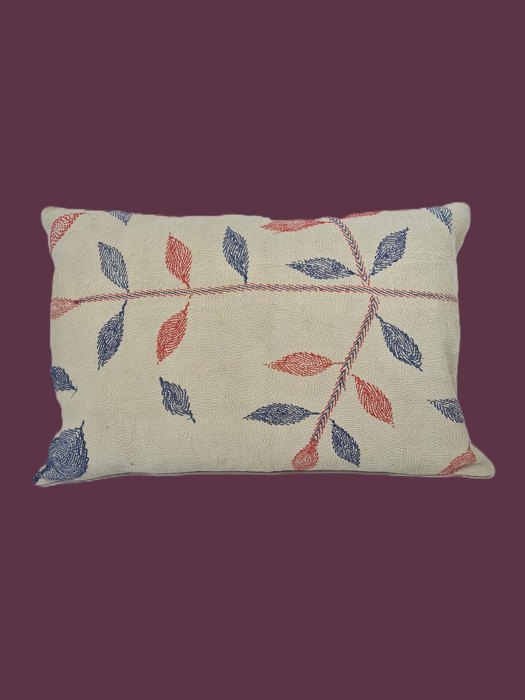 Exquisite vintage Kantha cushion featuring authentic hand-stitched Indian embroidery, responsibly sourced and perfect as unique homeware.