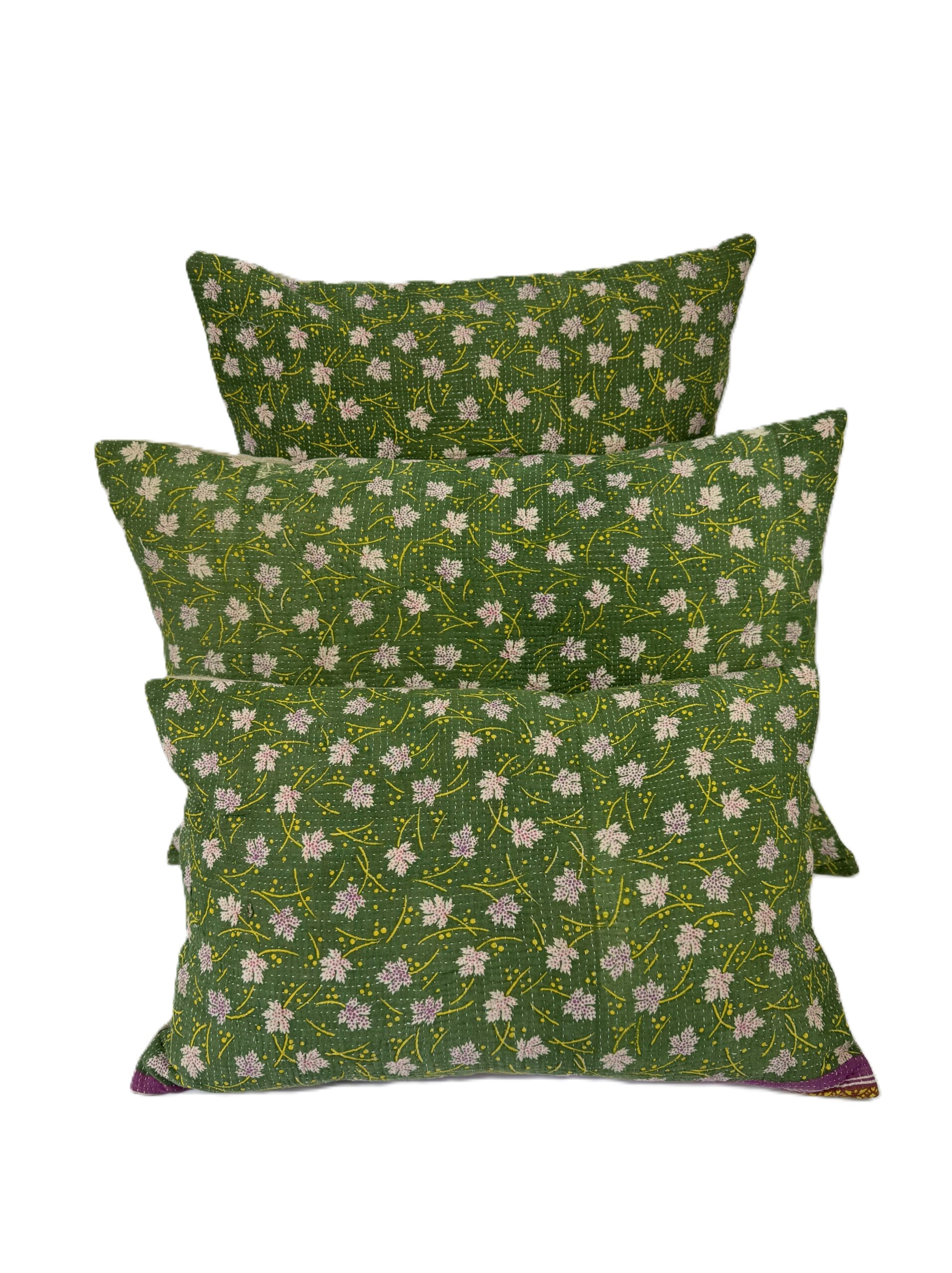 Exquisite vintage Kantha cushion featuring authentic hand-stitched Indian embroidery, responsibly sourced and perfect as unique homeware.