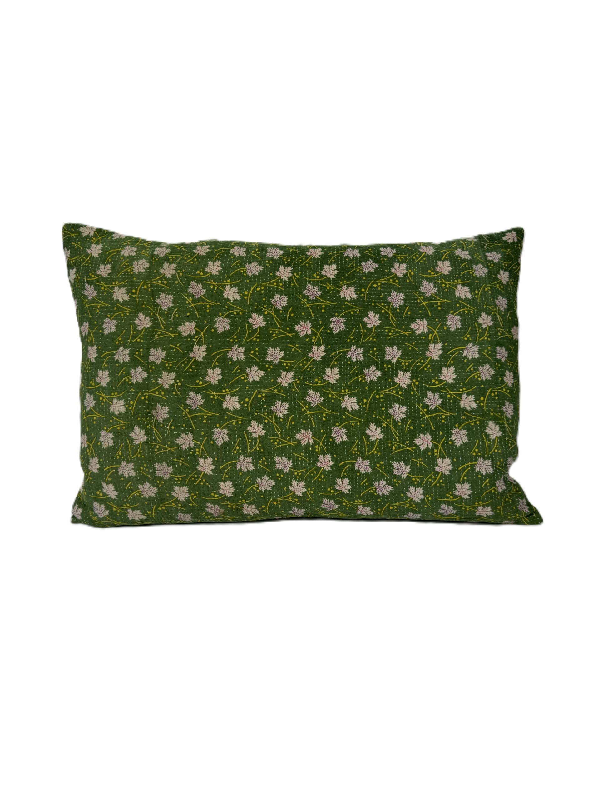 Exquisite vintage Kantha cushion featuring authentic hand-stitched Indian embroidery, responsibly sourced and perfect as unique homeware.