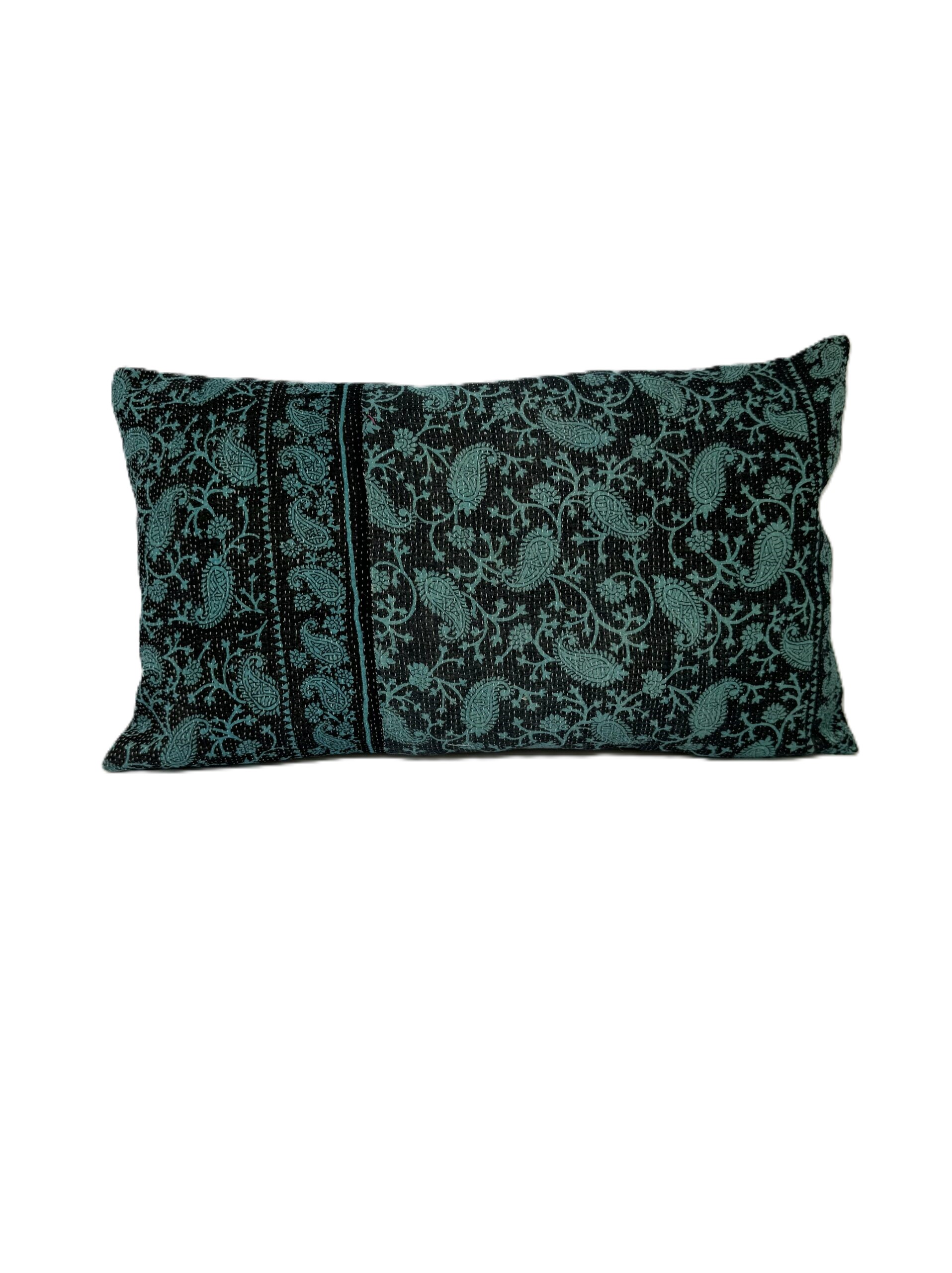 Exquisite vintage Kantha cushion featuring authentic hand-stitched Indian embroidery, responsibly sourced and perfect as unique homeware.