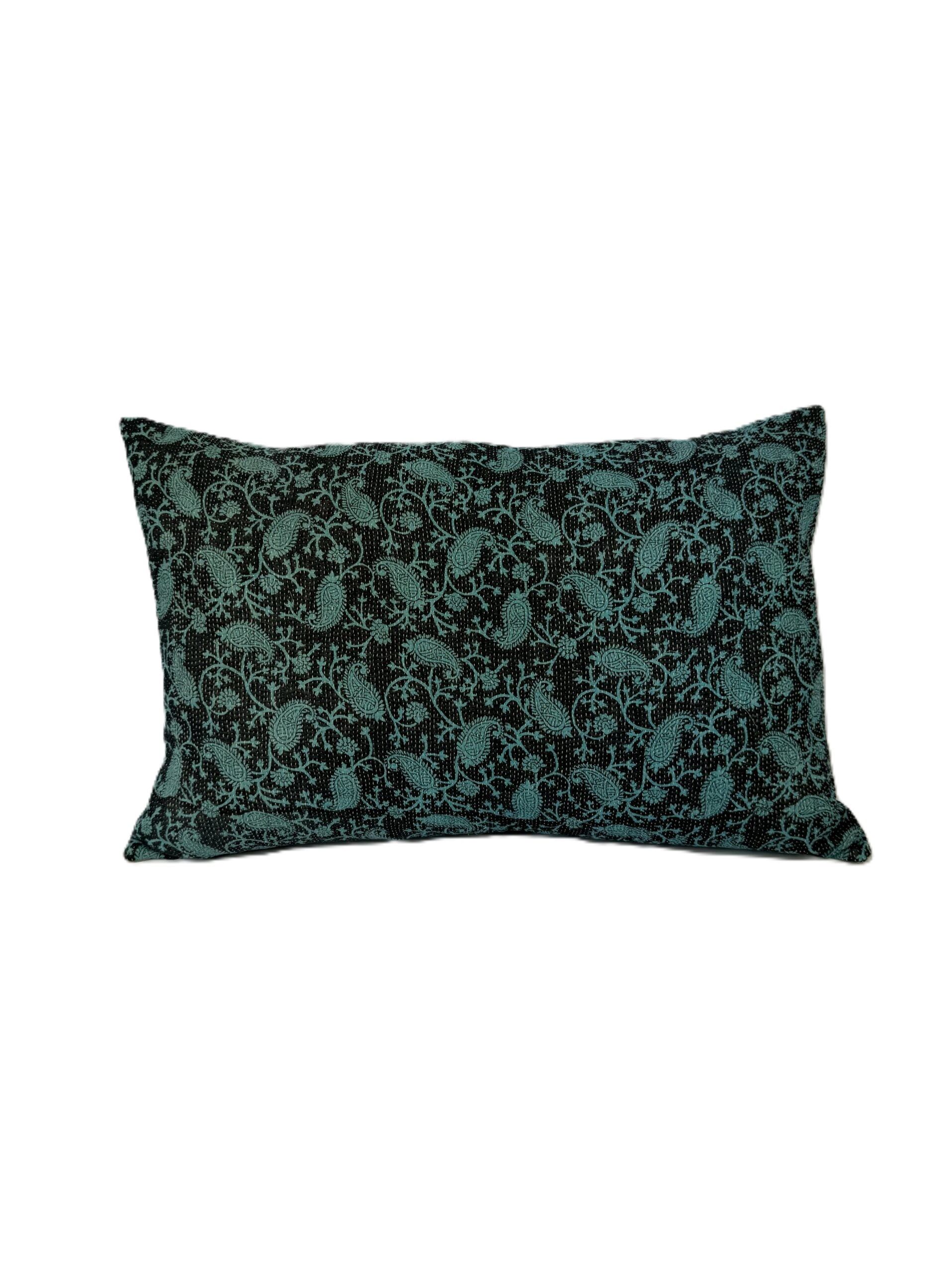 Exquisite vintage Kantha cushion featuring authentic hand-stitched Indian embroidery, responsibly sourced and perfect as unique homeware.
