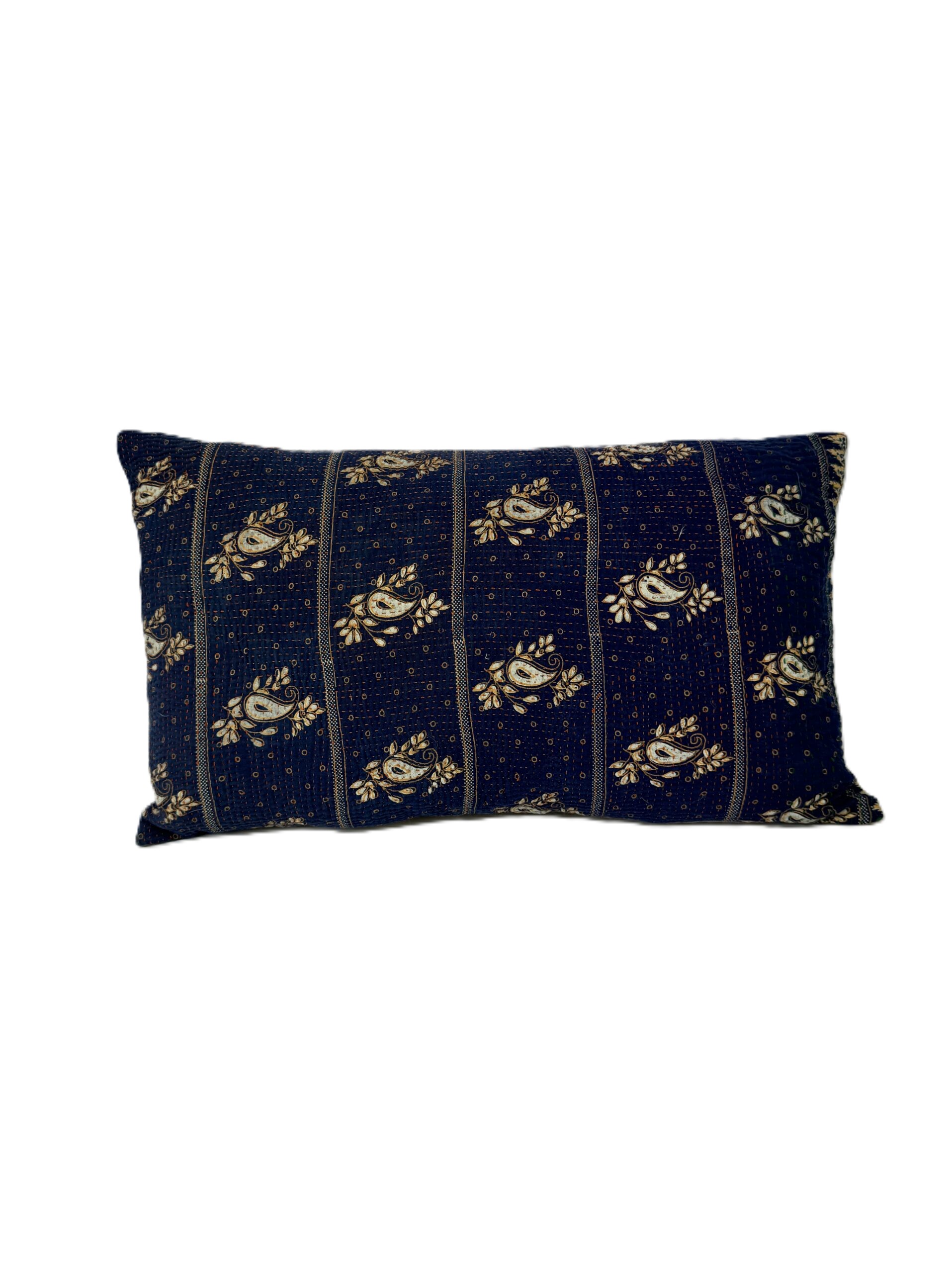 Exquisite vintage Kantha cushion featuring authentic hand-stitched Indian embroidery, responsibly sourced and perfect as unique homeware.