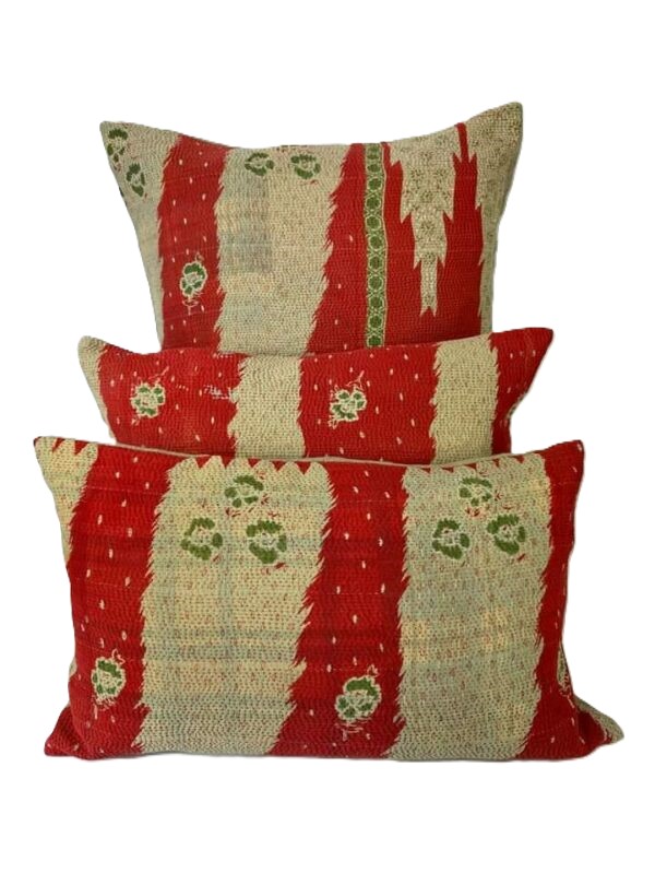 Exquisite vintage Kantha cushion featuring authentic hand-stitched Indian embroidery, responsibly sourced and perfect as unique homeware.