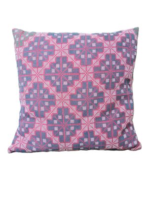 Exquisite vintage Kantha cushion featuring authentic hand-stitched Indian embroidery, responsibly sourced and perfect as unique homeware.