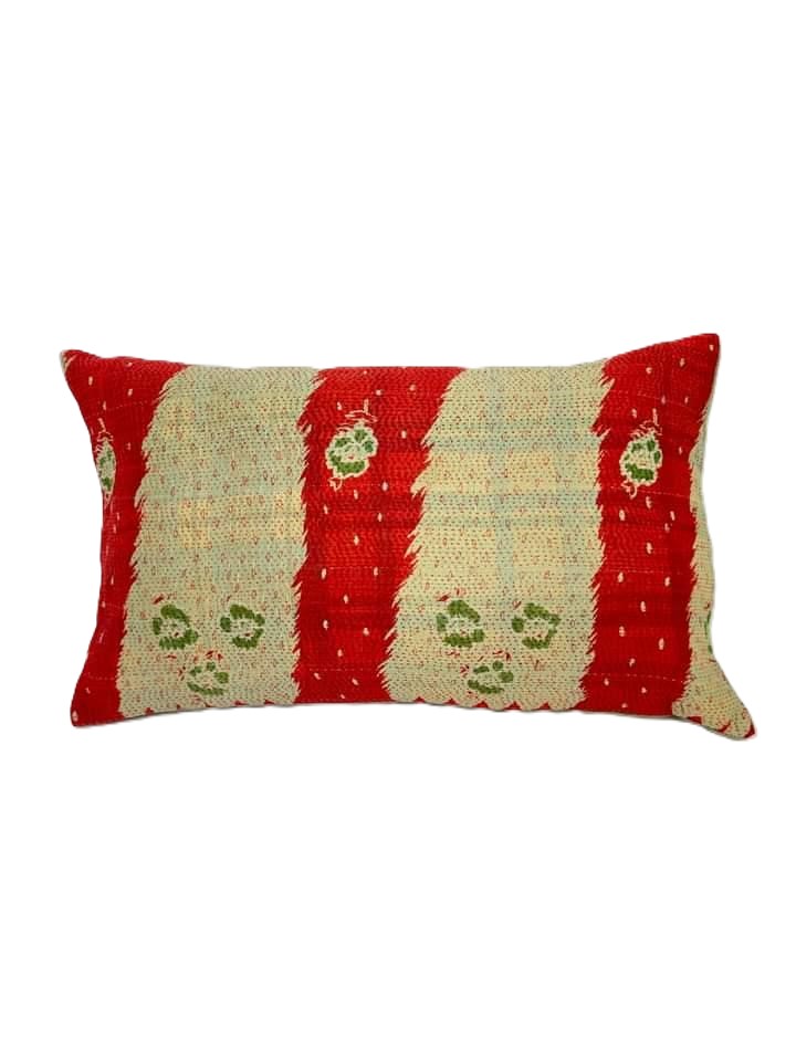 Exquisite vintage Kantha cushion featuring authentic hand-stitched Indian embroidery, responsibly sourced and perfect as unique homeware.