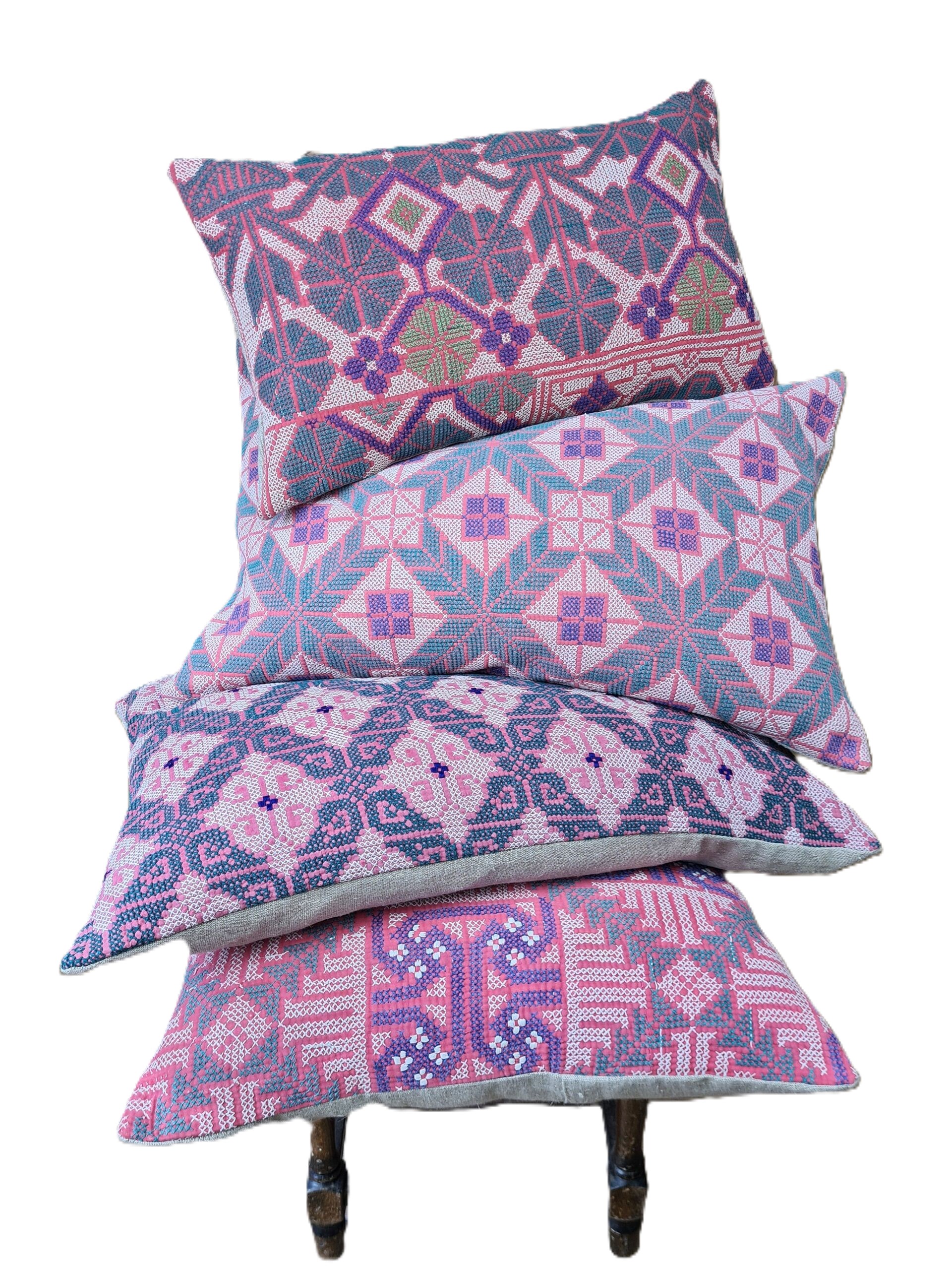 Exquisite vintage Kantha cushion featuring authentic hand-stitched Indian embroidery, responsibly sourced and perfect as unique homeware.