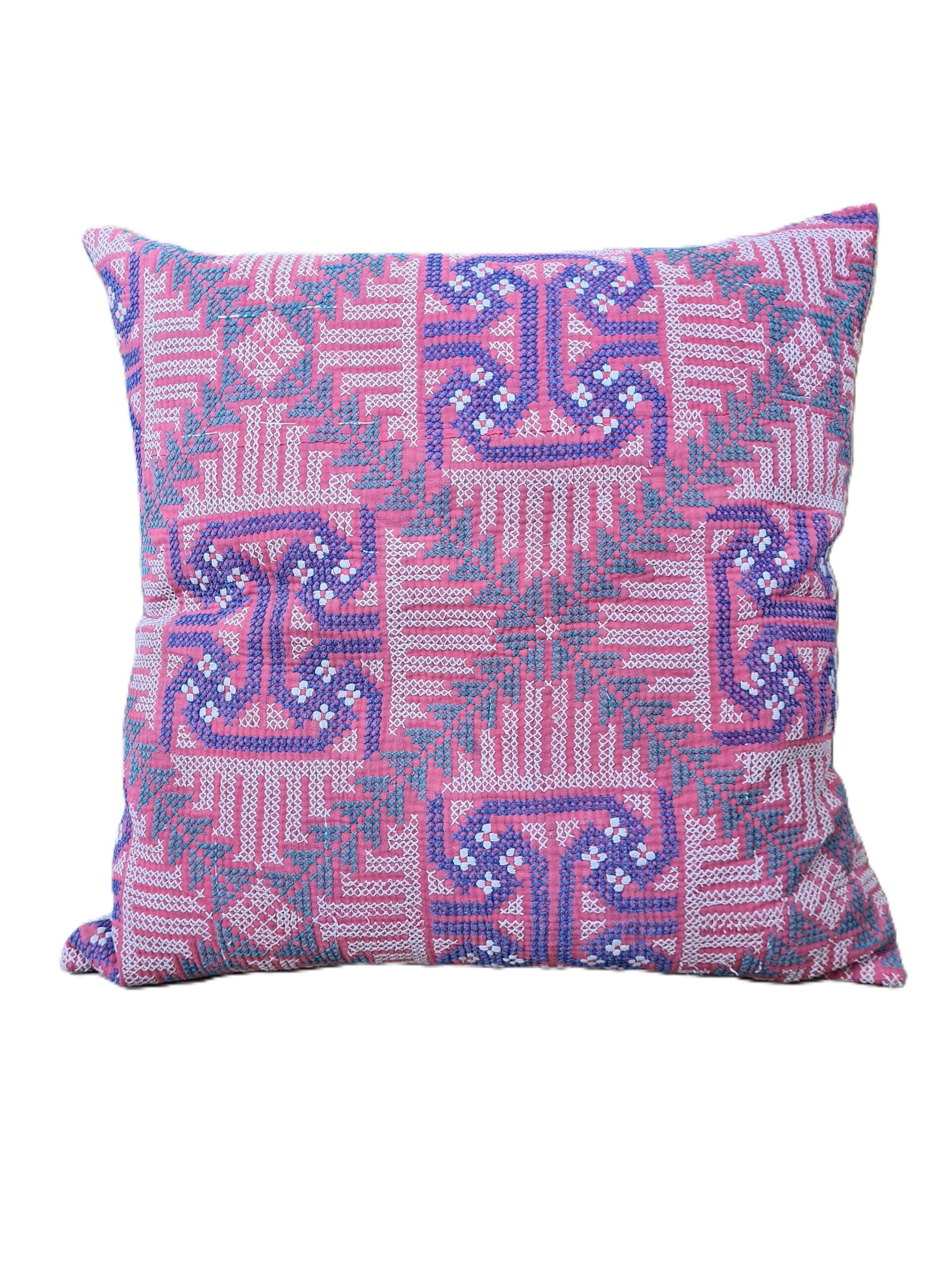 Exquisite vintage Kantha cushion featuring authentic hand-stitched Indian embroidery, responsibly sourced and perfect as unique homeware.