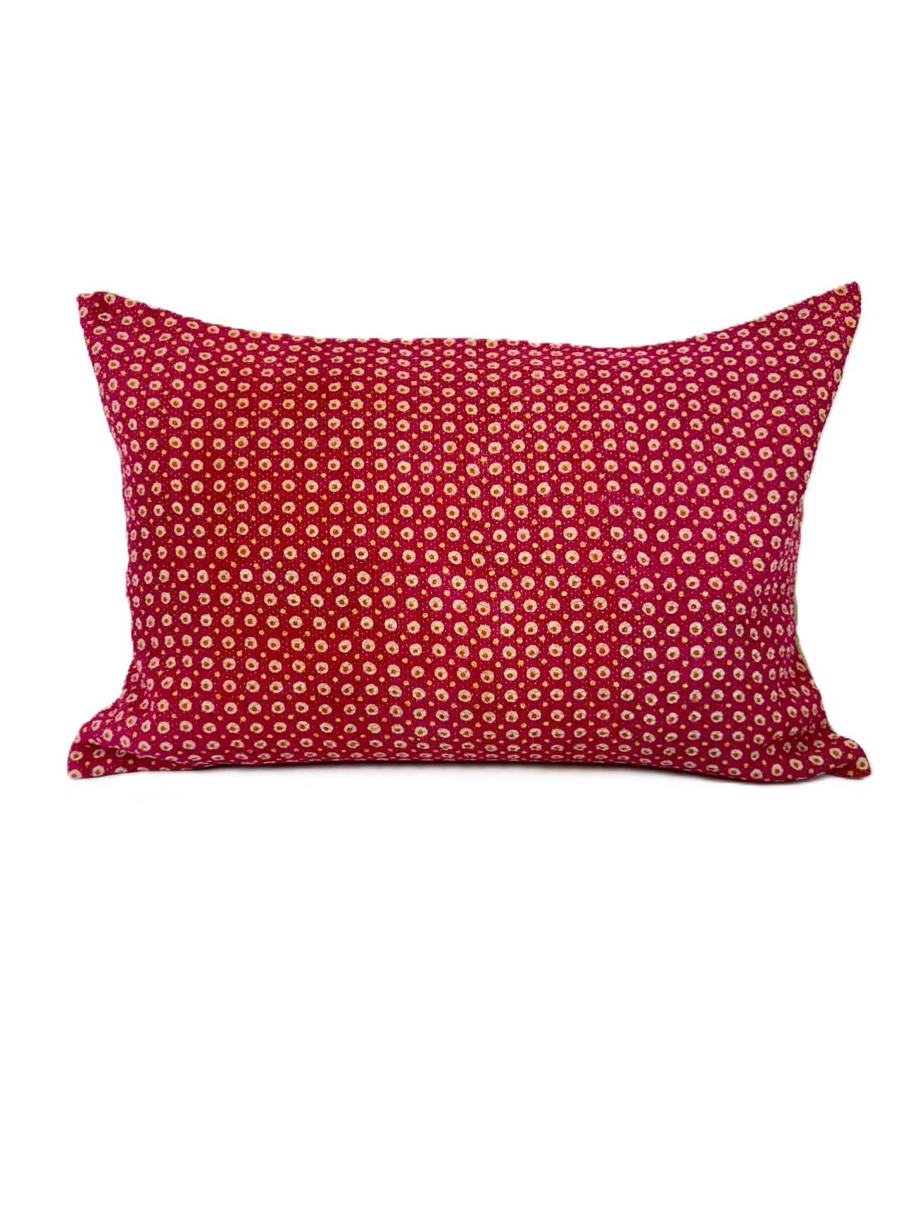 Exquisite vintage Kantha cushion featuring authentic hand-stitched Indian embroidery, responsibly sourced and perfect as unique homeware.