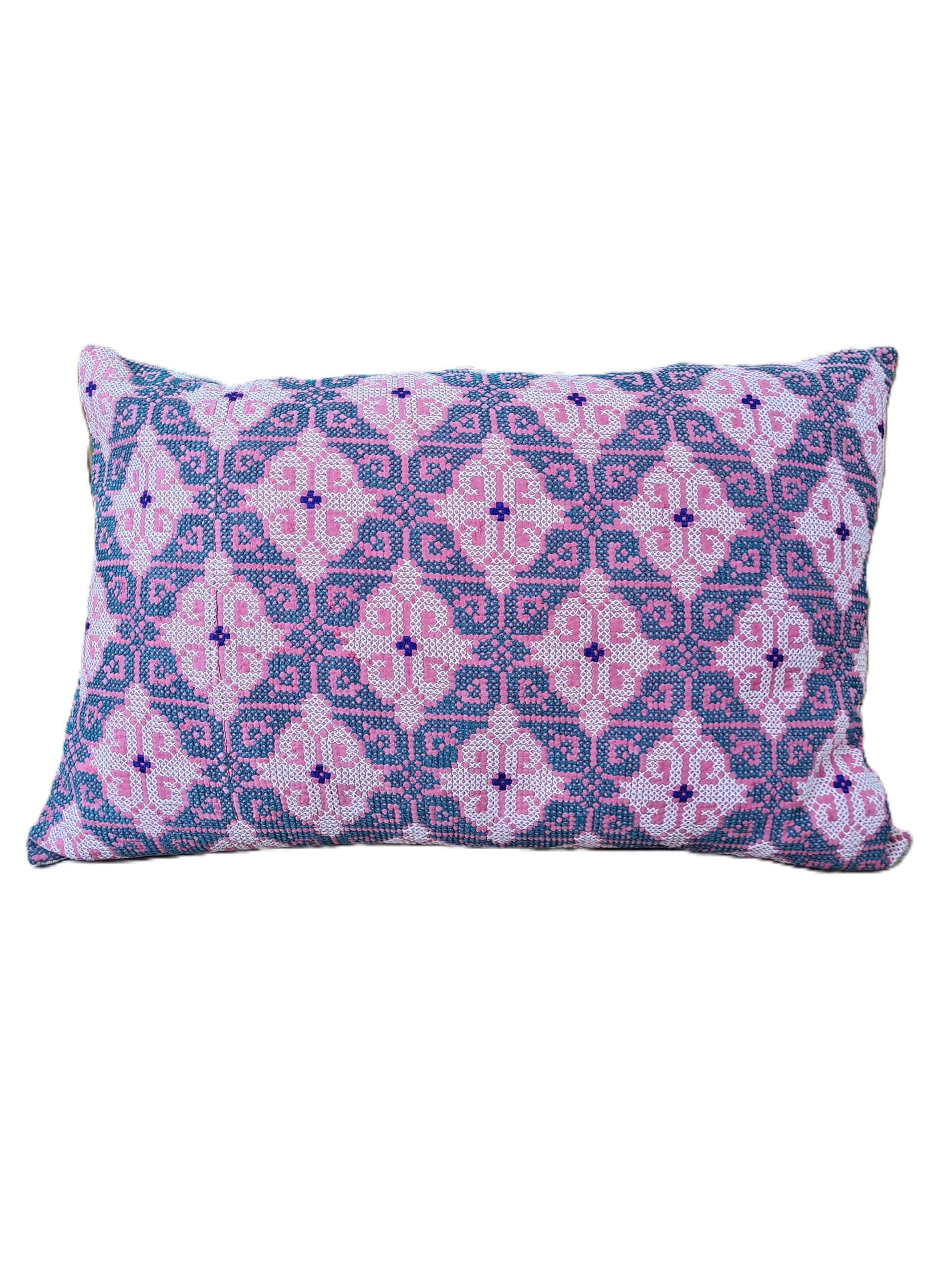 Exquisite vintage Kantha cushion featuring authentic hand-stitched Indian embroidery, responsibly sourced and perfect as unique homeware.