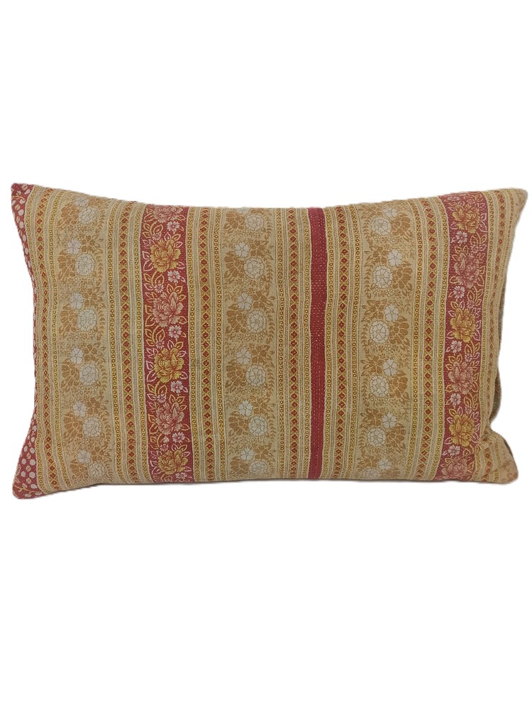 Exquisite vintage Kantha cushion featuring authentic hand-stitched Indian embroidery, responsibly sourced and perfect as unique homeware.