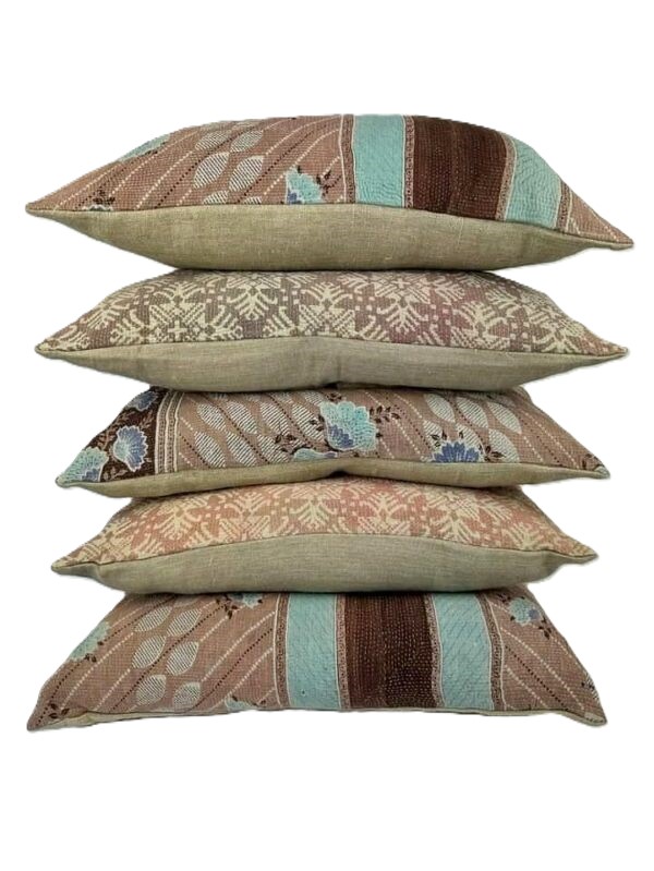 Exquisite vintage Kantha cushion featuring authentic hand-stitched Indian embroidery, responsibly sourced and perfect as unique homeware.