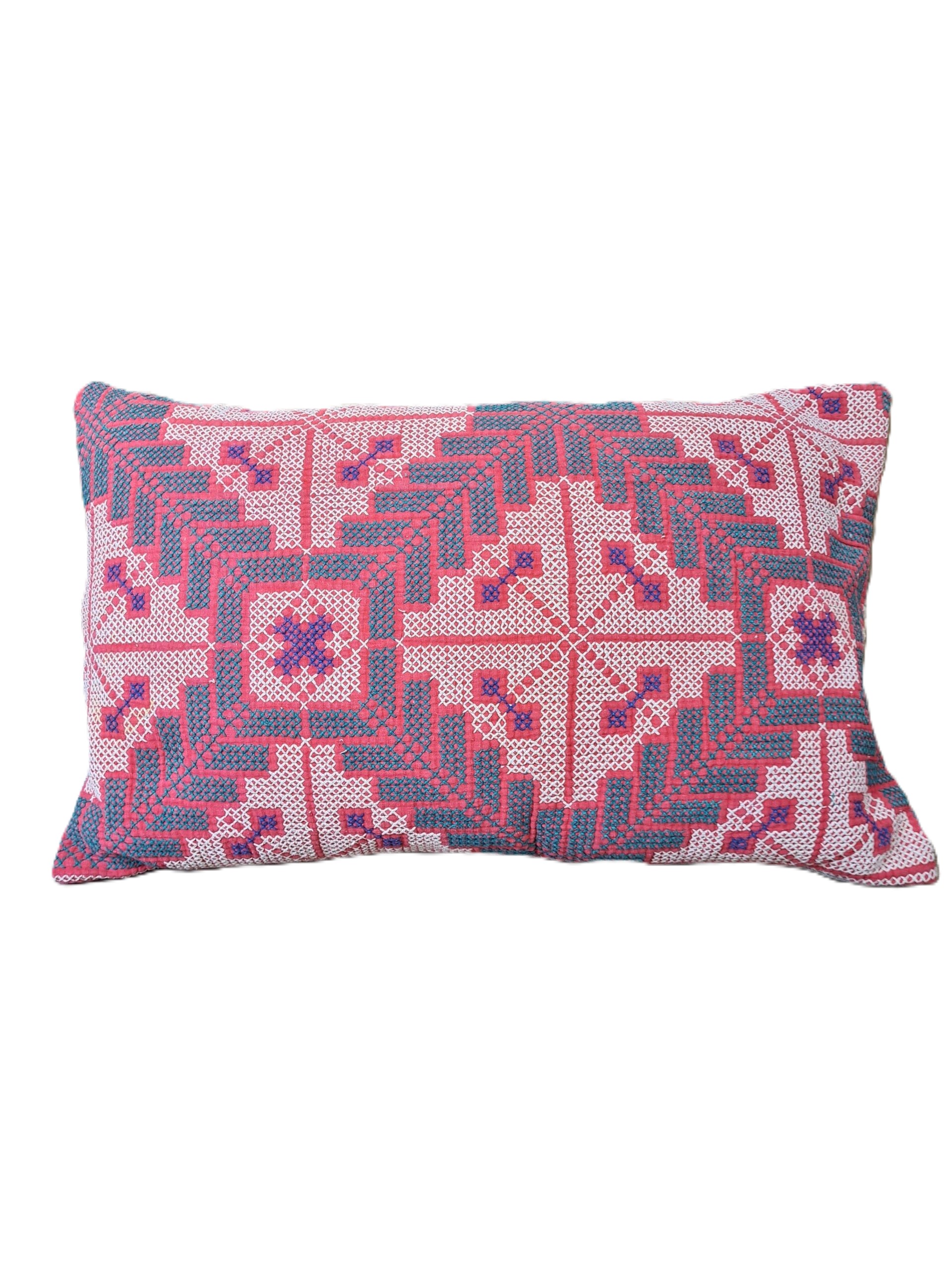 Exquisite vintage Kantha cushion featuring authentic hand-stitched Indian embroidery, responsibly sourced and perfect as unique homeware.