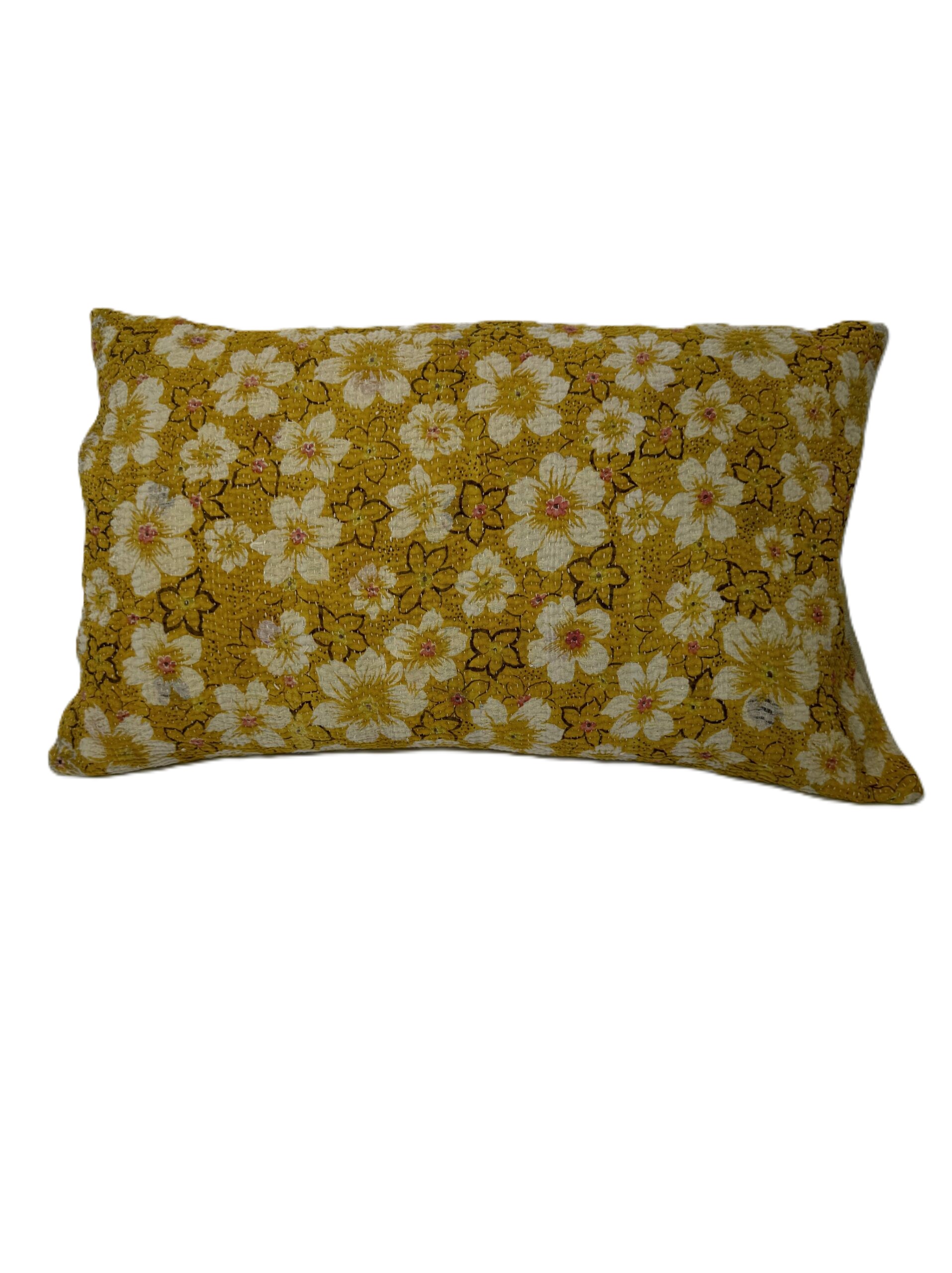 Exquisite vintage Kantha cushion featuring authentic hand-stitched Indian embroidery, responsibly sourced and perfect as unique homeware.