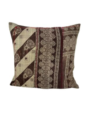 Exquisite vintage Kantha cushion featuring authentic hand-stitched Indian embroidery, responsibly sourced and perfect as unique homeware.