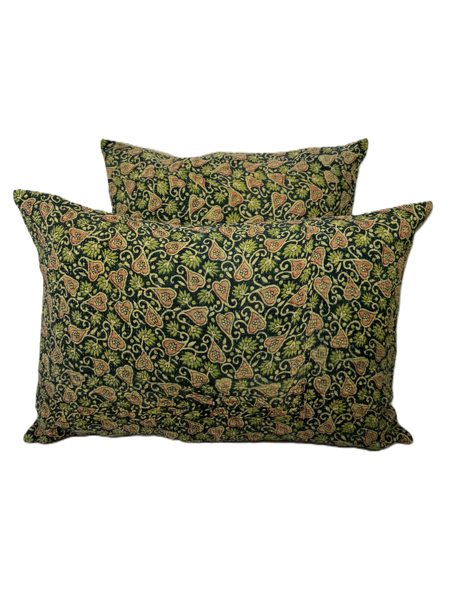 Exquisite vintage Kantha cushion featuring authentic hand-stitched Indian embroidery, responsibly sourced and perfect as unique homeware.