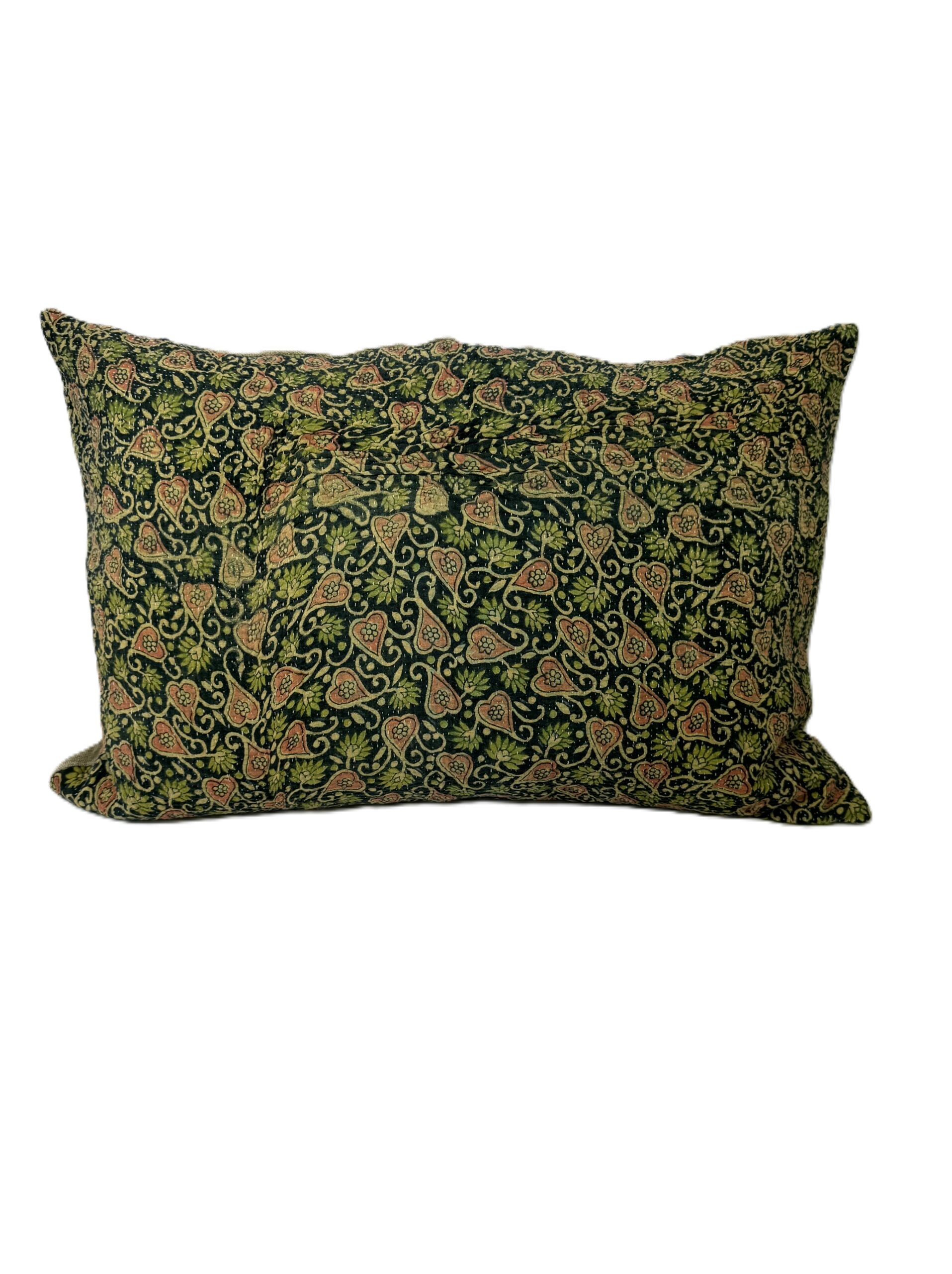 Exquisite vintage Kantha cushion featuring authentic hand-stitched Indian embroidery, responsibly sourced and perfect as unique homeware.