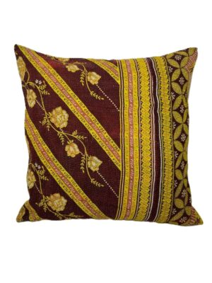 Exquisite vintage Kantha cushion featuring authentic hand-stitched Indian embroidery, responsibly sourced and perfect as unique homeware.