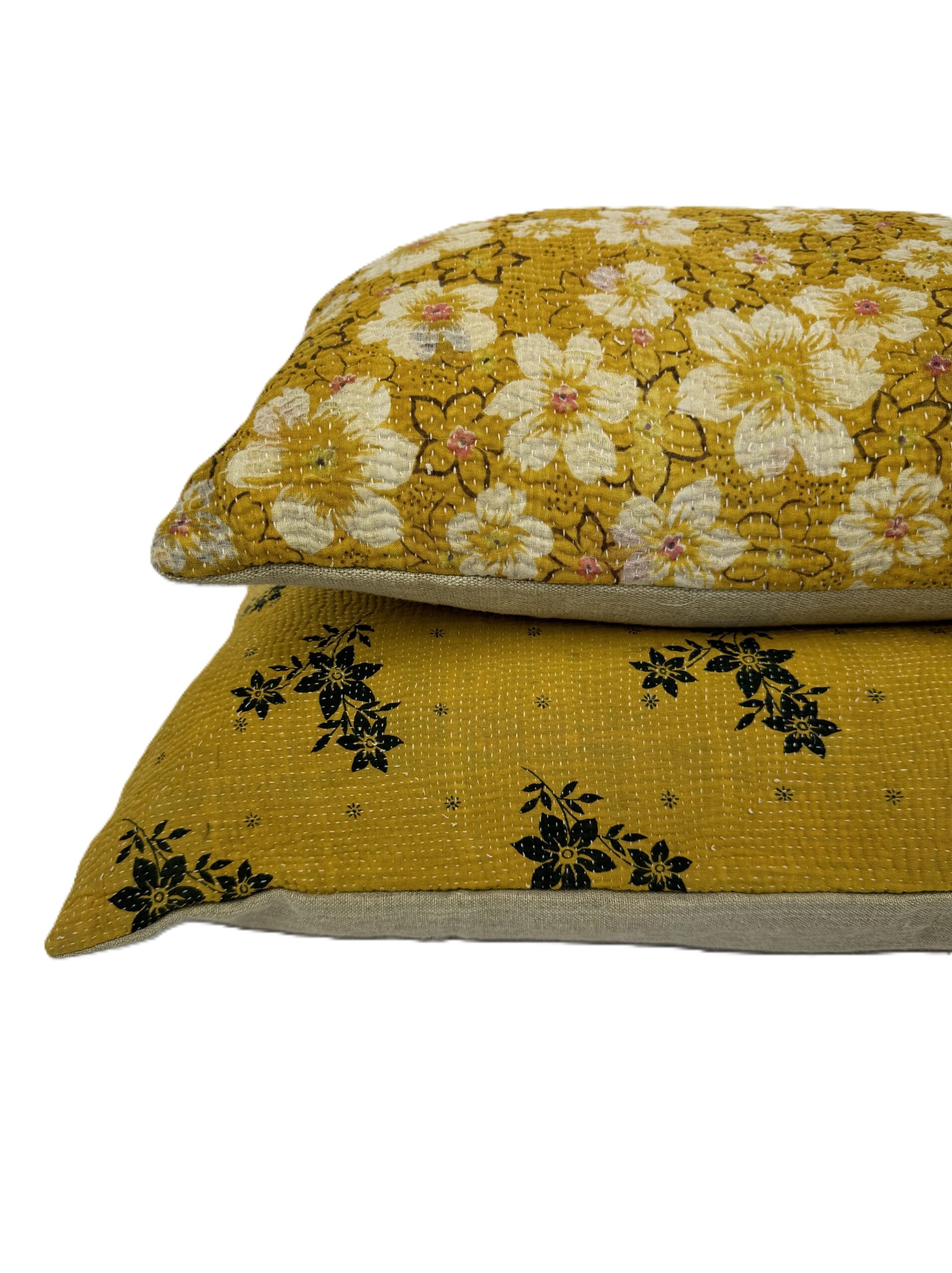 Exquisite vintage Kantha cushion featuring authentic hand-stitched Indian embroidery, responsibly sourced and perfect as unique homeware.
