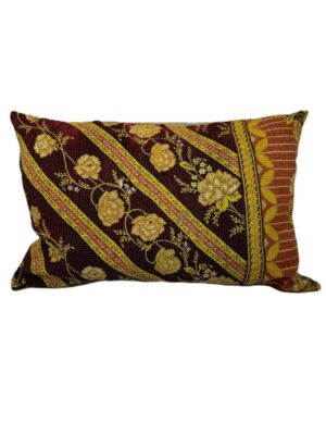 Exquisite vintage Kantha cushion featuring authentic hand-stitched Indian embroidery, responsibly sourced and perfect as unique homeware.