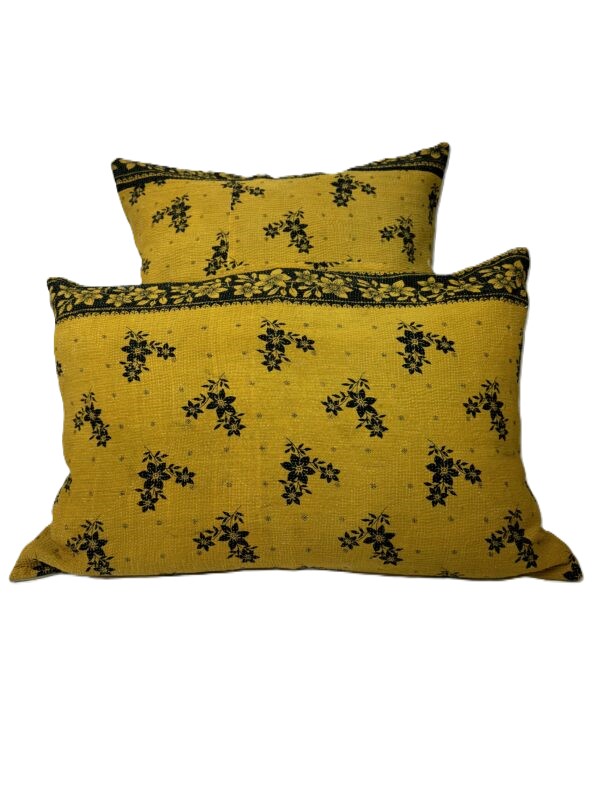 Exquisite vintage Kantha cushion featuring authentic hand-stitched Indian embroidery, responsibly sourced and perfect as unique homeware.