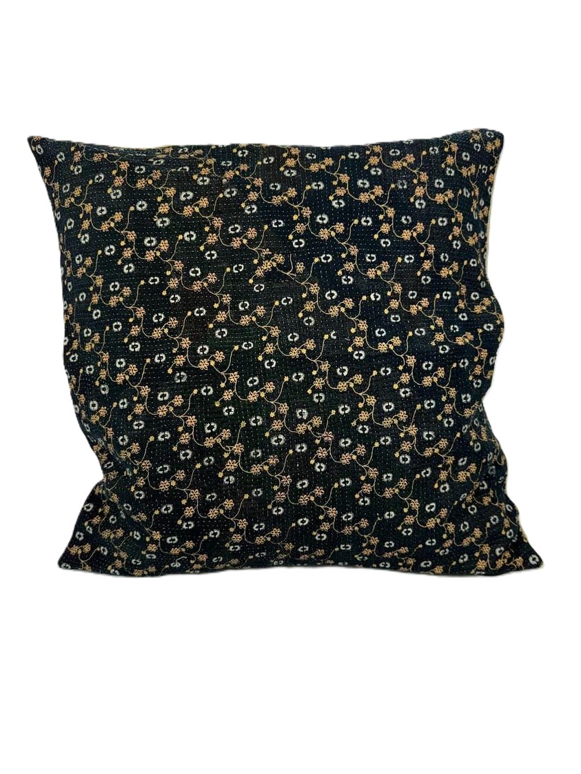Exquisite vintage Kantha cushion featuring authentic hand-stitched Indian embroidery, responsibly sourced and perfect as unique homeware.