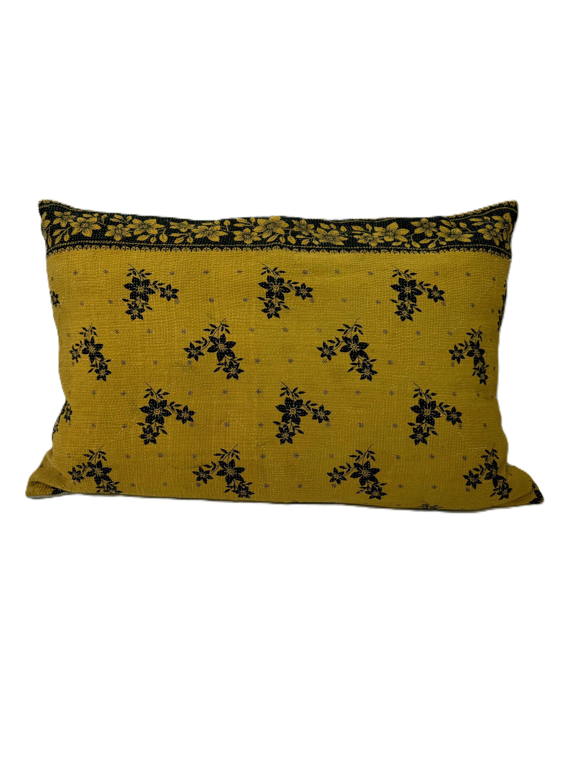 Exquisite vintage Kantha cushion featuring authentic hand-stitched Indian embroidery, responsibly sourced and perfect as unique homeware.