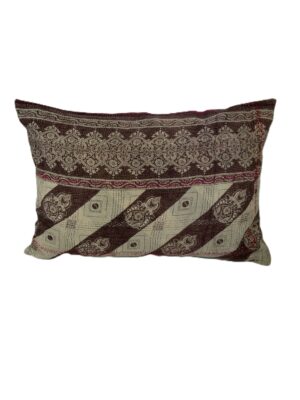 Exquisite vintage Kantha cushion featuring authentic hand-stitched Indian embroidery, responsibly sourced and perfect as unique homeware.