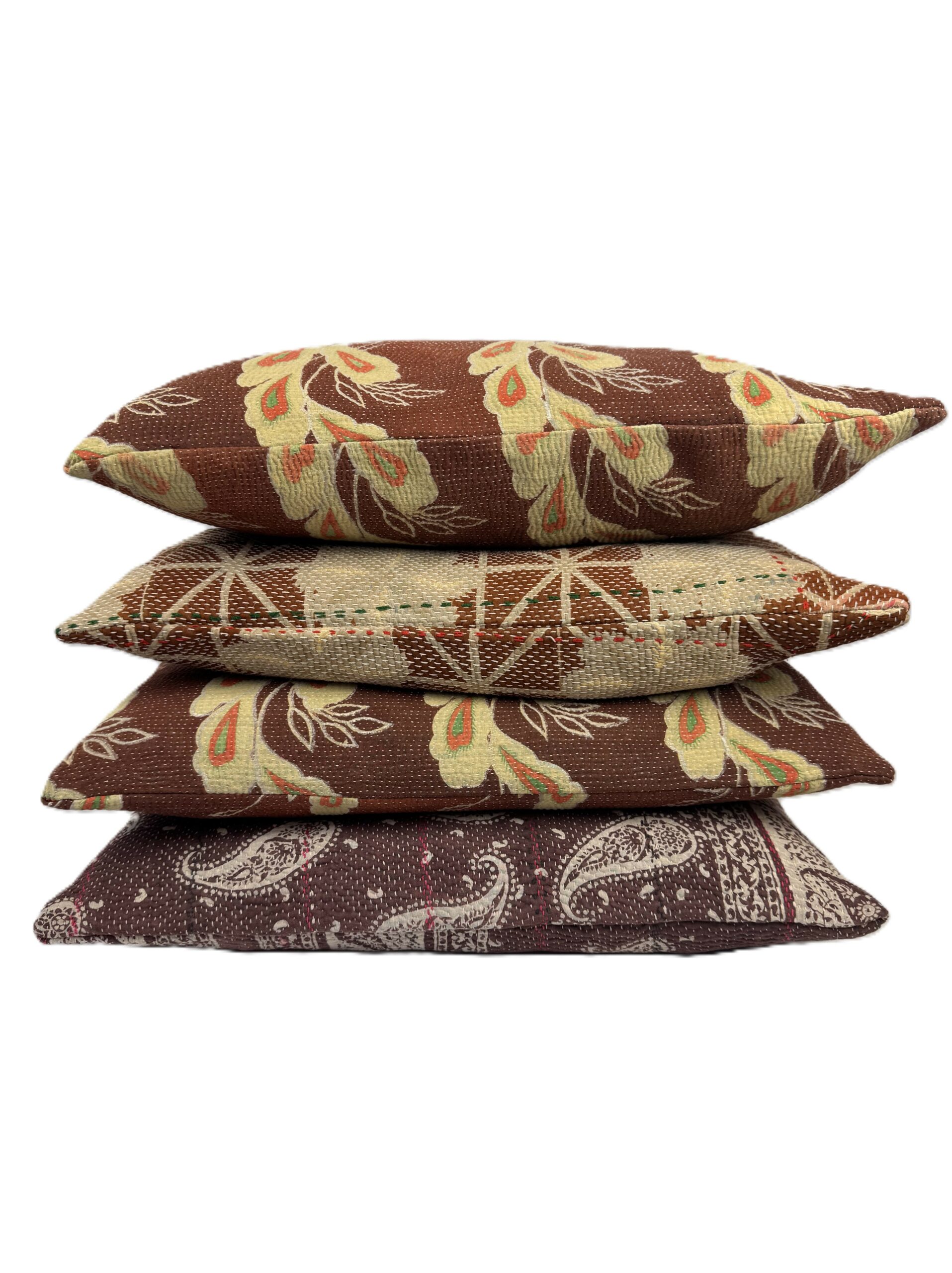 Exquisite vintage Kantha cushion featuring authentic hand-stitched Indian embroidery, responsibly sourced and perfect as unique homeware.